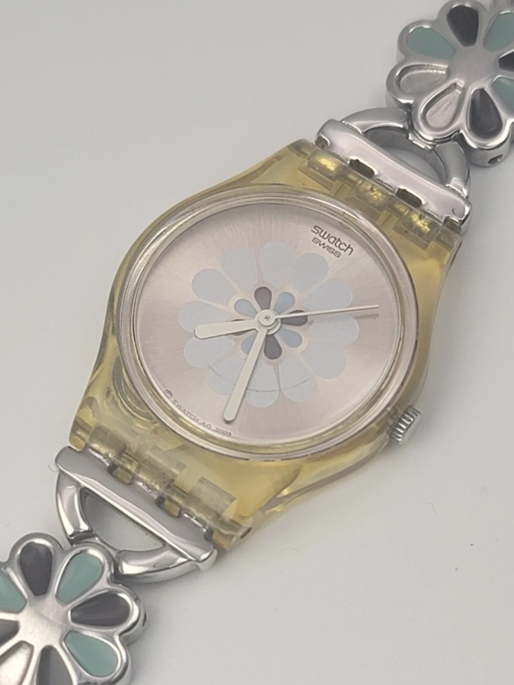 Vintage Swatch Daisy Touch LK245G Ladies Floral Dial Bracelet Watch 2003